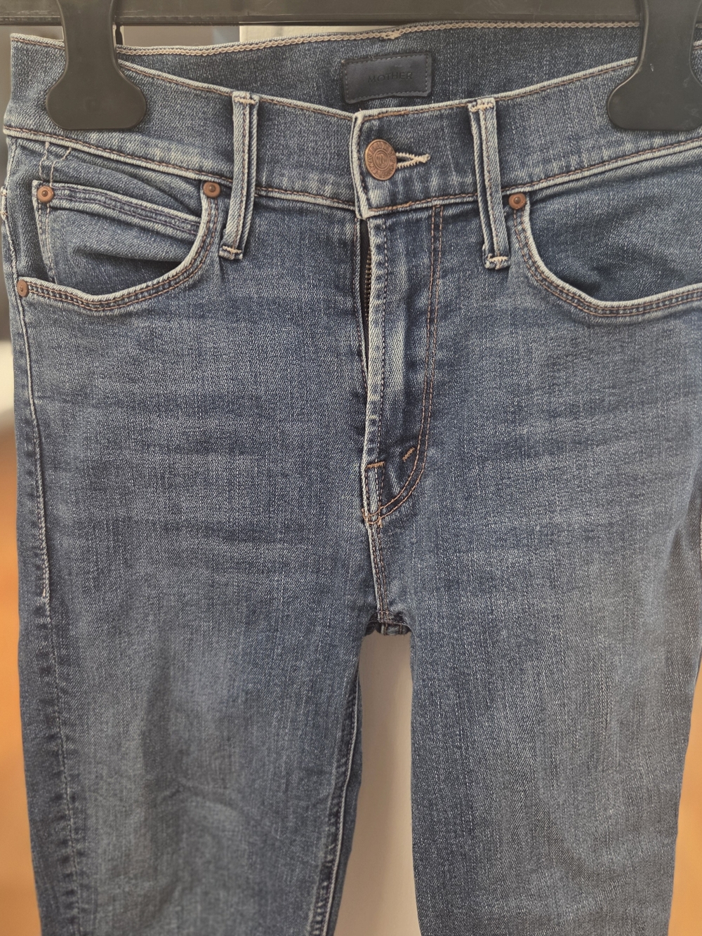 MOTHER Women's Mid Rise Ankle Fray Dazzler Skinny Blue Wash Denim Jeans (23)
